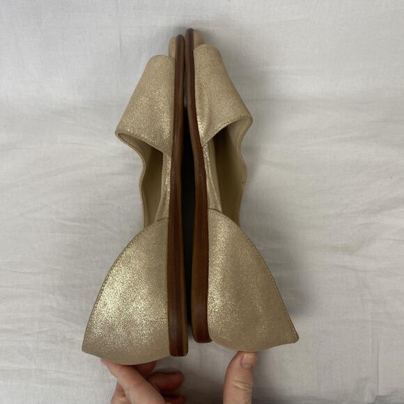 Nurture Shoes Womens 8 Gold Metallic Leather D'Orsay Peep Toe Flats PEYT Glam - Picture 8 of 14